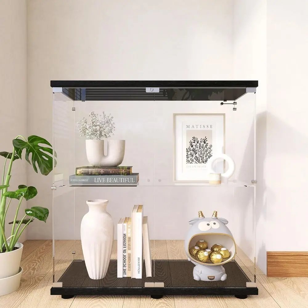 Armário Expositor de Vidro de Duas Camadas 14.3 x 31.7 x 33.7 para Coleção de Curiosidades, Ideal para Casa ou Escritório