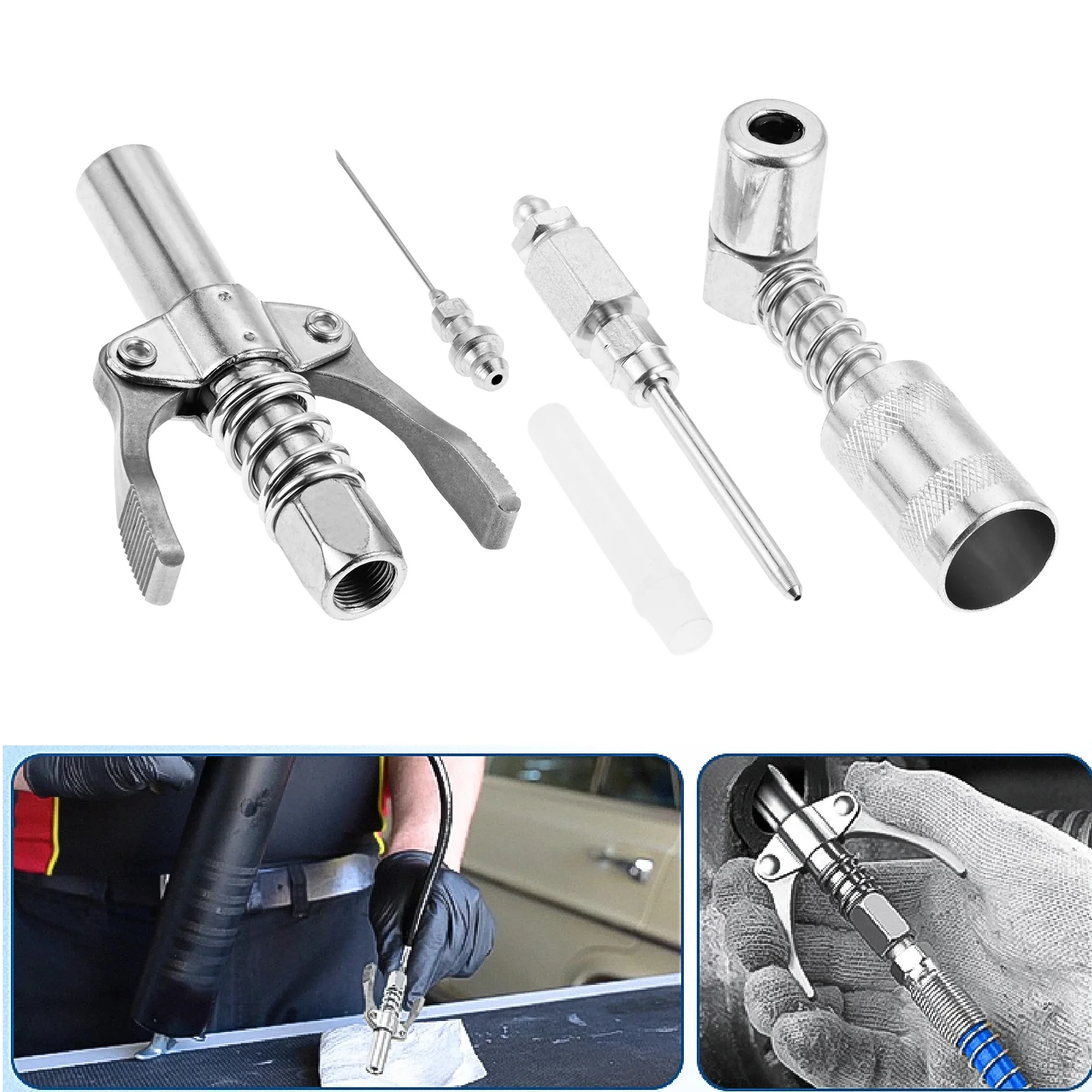 4pcs/set Grease Gun Tips2-handle Coupler 90 Degree Adapter Grease Needle & Tip Dispenser fit Standard 1/8
