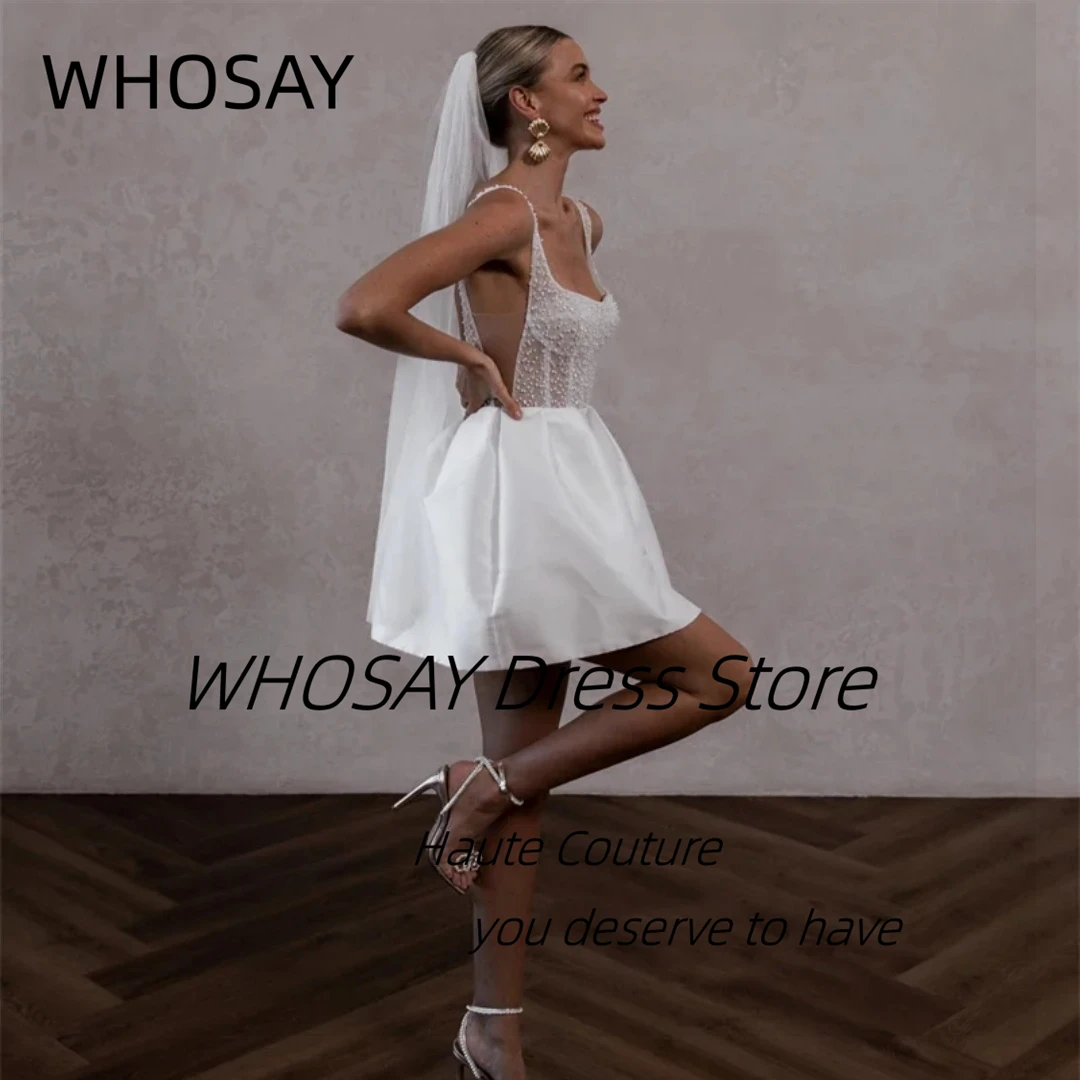 WHOSAY Summer Wedding Dresses Handmade Beaded Off Shoulder Bridal Gowns Sexy Backless Cocktail Party Short Prom Evening Dress