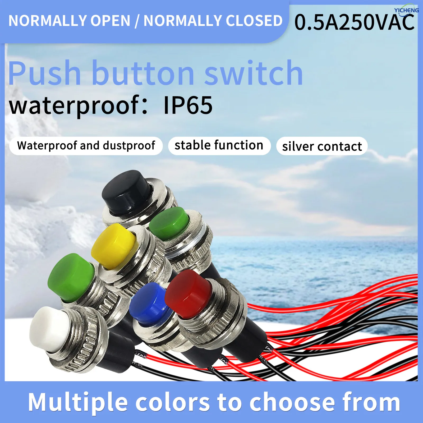 12個の10MMボタンロックフリーセルフリセットドアベルホーンパワージョグキースイッチ、溶接された150mmケーブル、選択可能、長さカスタマイズ可能。