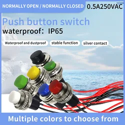 12Pcs 10MM button lock-free self-reset doorbell horn power jog key switch,Welded 150mm cable,select,customizable length.