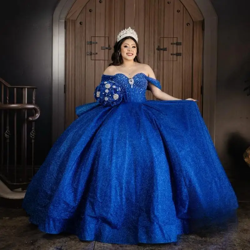 

Princess Royal Blue Quinceanera Dress Ball Gown Shiny Tiered Appplique Beading Corset Sweet 16 Vestidos De 15 Años