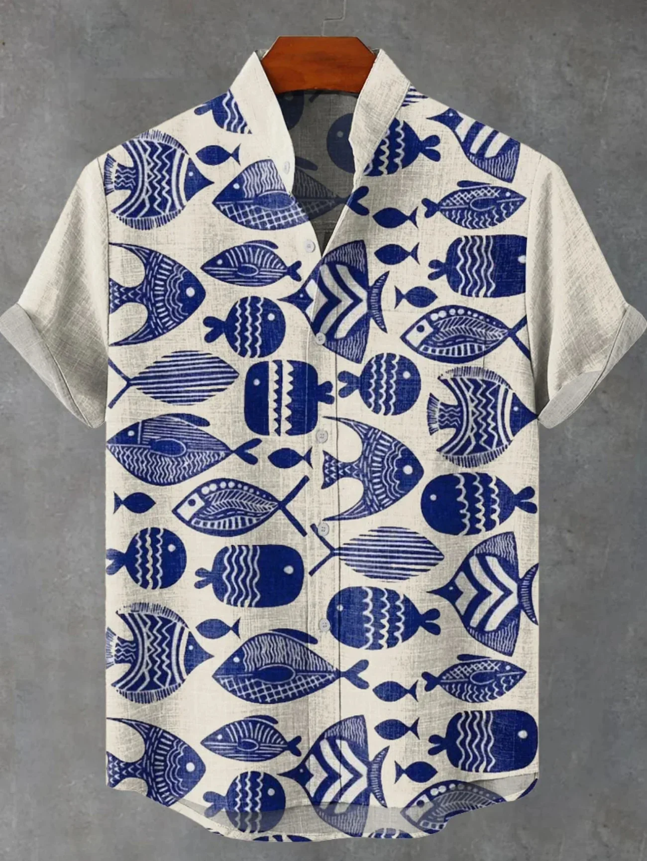 

Men's linen short sleeved shirt new shirt animal pattern clothing men's top 3D salted fish print men's shirt