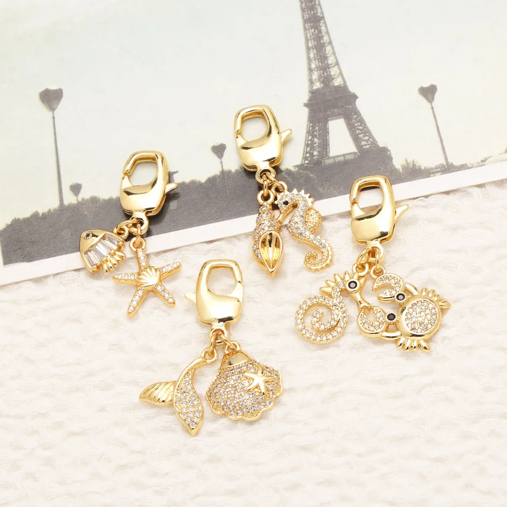 OCESRIO White Crystal Shell Whale Tail Pendant for Necklace Copper Seahorse Crab Purse Charm Jewelry Making Component pdta730