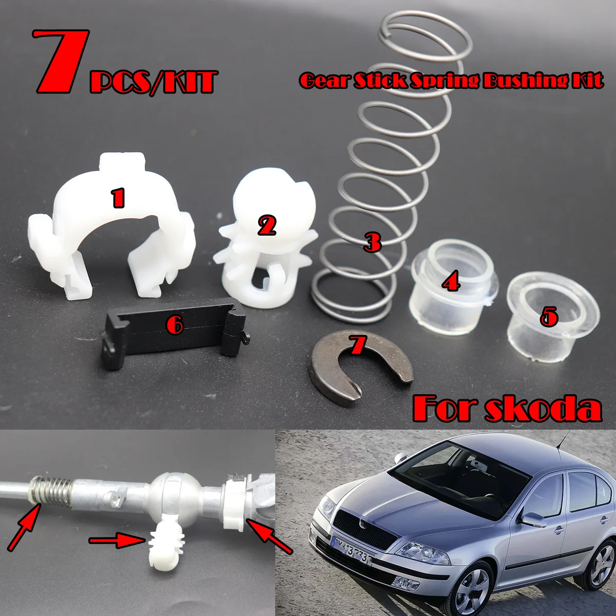 

7pcs Gear Shifter Selector Lever Shaft Gear Stick Spring Bushing For Skoda Octavia 1Z 04-13 MT Shift Issue FixGearstick Rebuild