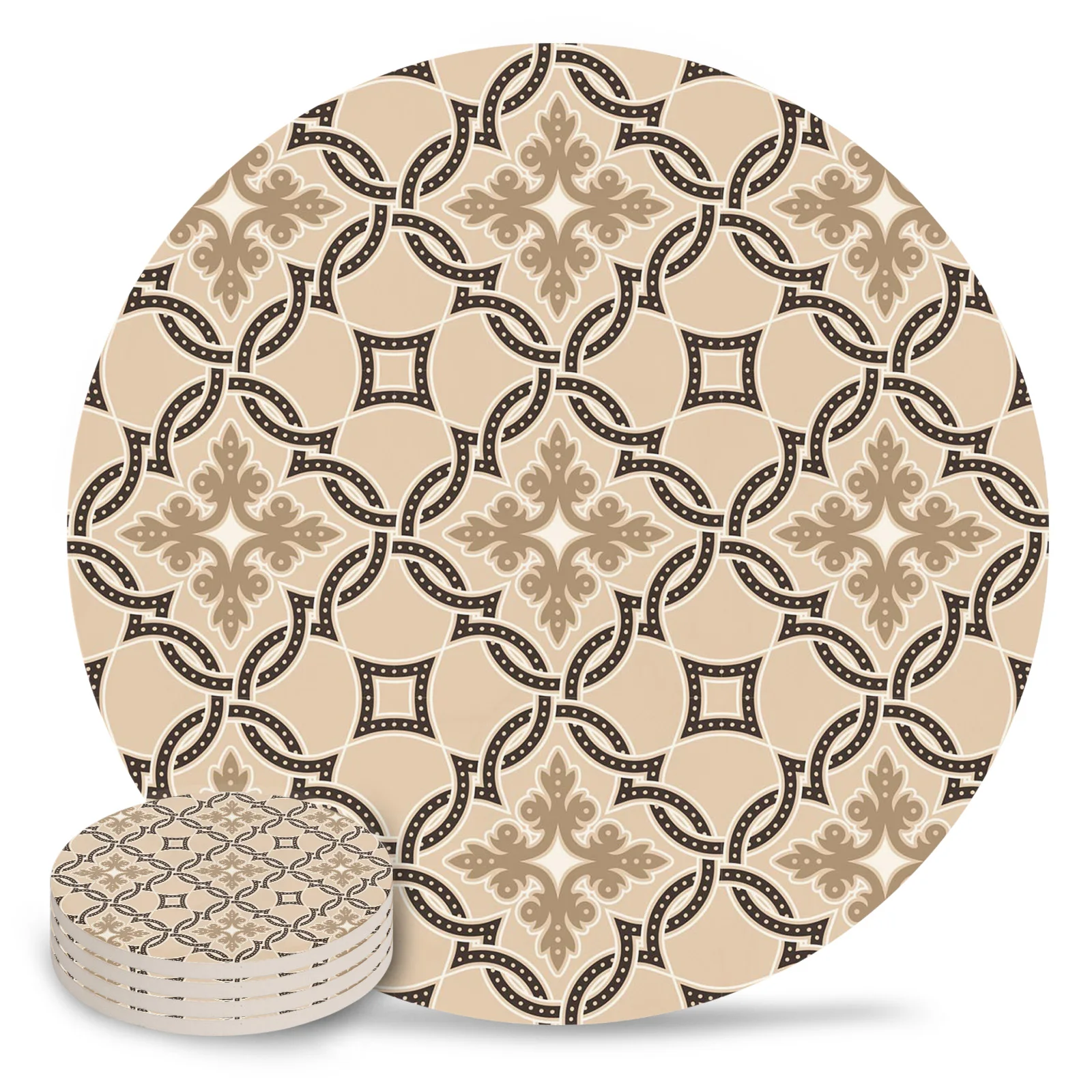 Flowers Round Lines Texture Ceramic Coaster Set Coffee Tea Cup Coasters Kitchen Accessories Round Placemat