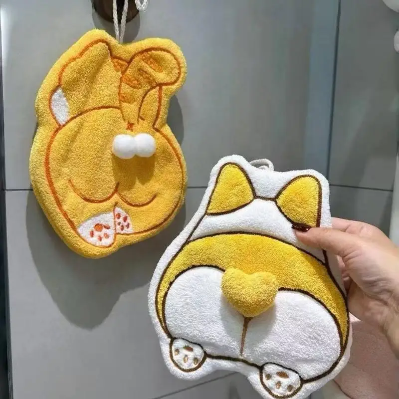 toalha-de-mao-fofa-de-gato-corgi-com-design-de-bumbum-de-veludo-coral-super-absorvente-de-secagem-rapida-espessa-para-pendurar