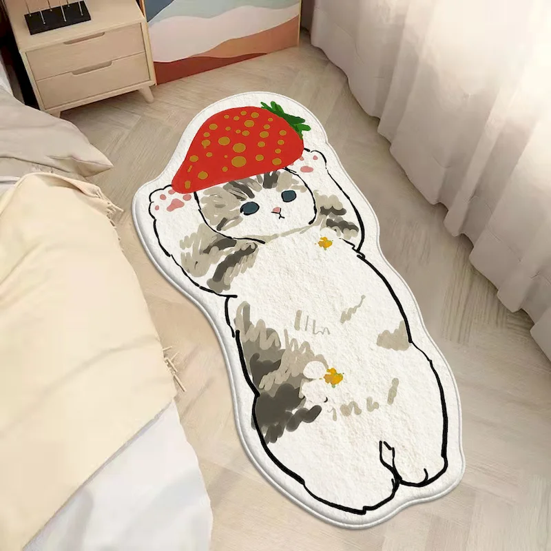 VIKAMA Cartoon Standing Cat Backpack Strawberry Animal Shaped Carpet Cute Anti Slip Soft Floor Mat Indoor Home Decoration