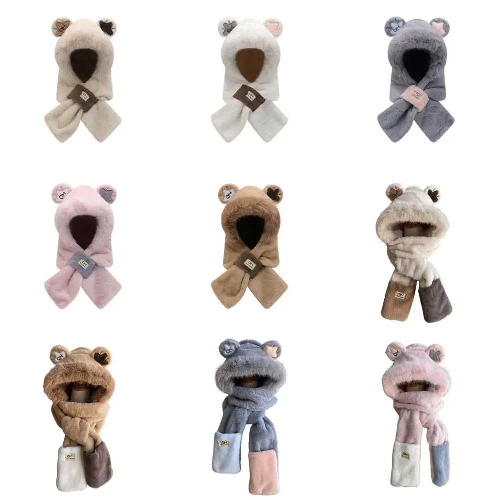 Cute Ear Protection Scarf Cap Windproof Rabbit Ears Plush Scarf Hat Plush Warm Cap Autumn Winter