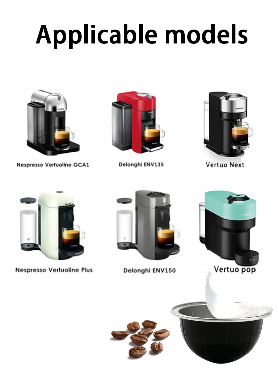 Wiederverwendbare Kaffeekapsel-Schalen für Kapselkaffemaschinen der Vertuo Plus Pop Next Env135 Env150 Line - Hoher Fettgehalt, Hausgemachte Filtertassen, Wiederverwendbar (5 Filter-Schalen + 30 selbstklebende Aluminiu – Detail 2