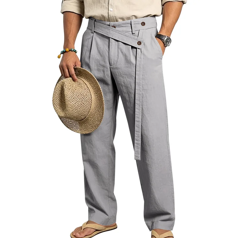 Grenzüberschreitende italienische Neapolitaner Gorger Old Money Style Herren Freizeithose aus Leinen im Commuter-Stil – Detail 26