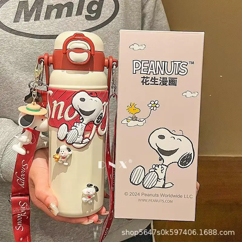 Crayon Shin Chan Insulated Water Cup with Straw Stainless Steel Thermos Portable Cute Drink Mug for Daily Office Travel