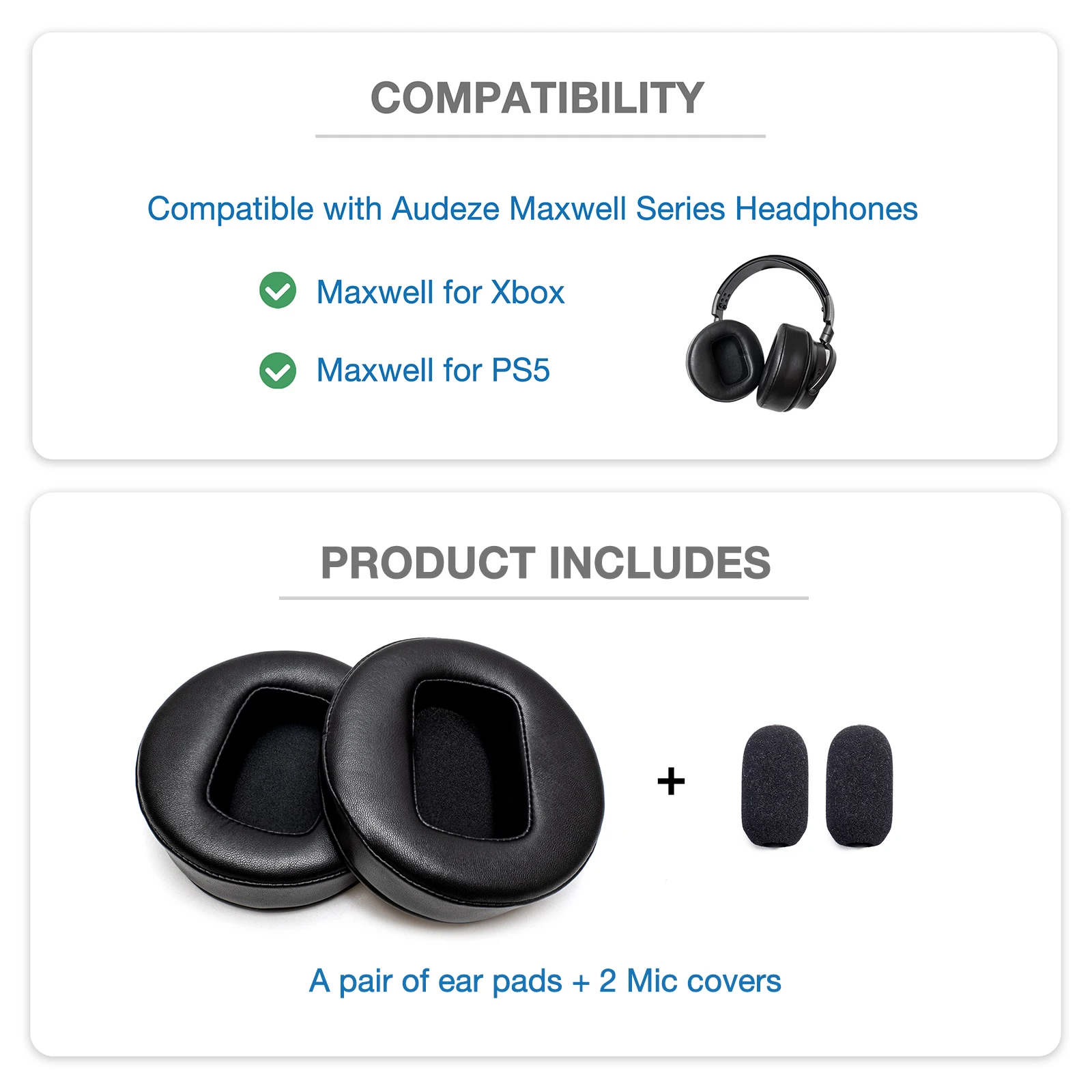 Almohadillas para los oídos de piel de cordero gruesas Extra grandes para auriculares Audeze Maxwell, cojín de repuesto de espuma viscoelástica con relleno más 2 cubiertas de micrófono