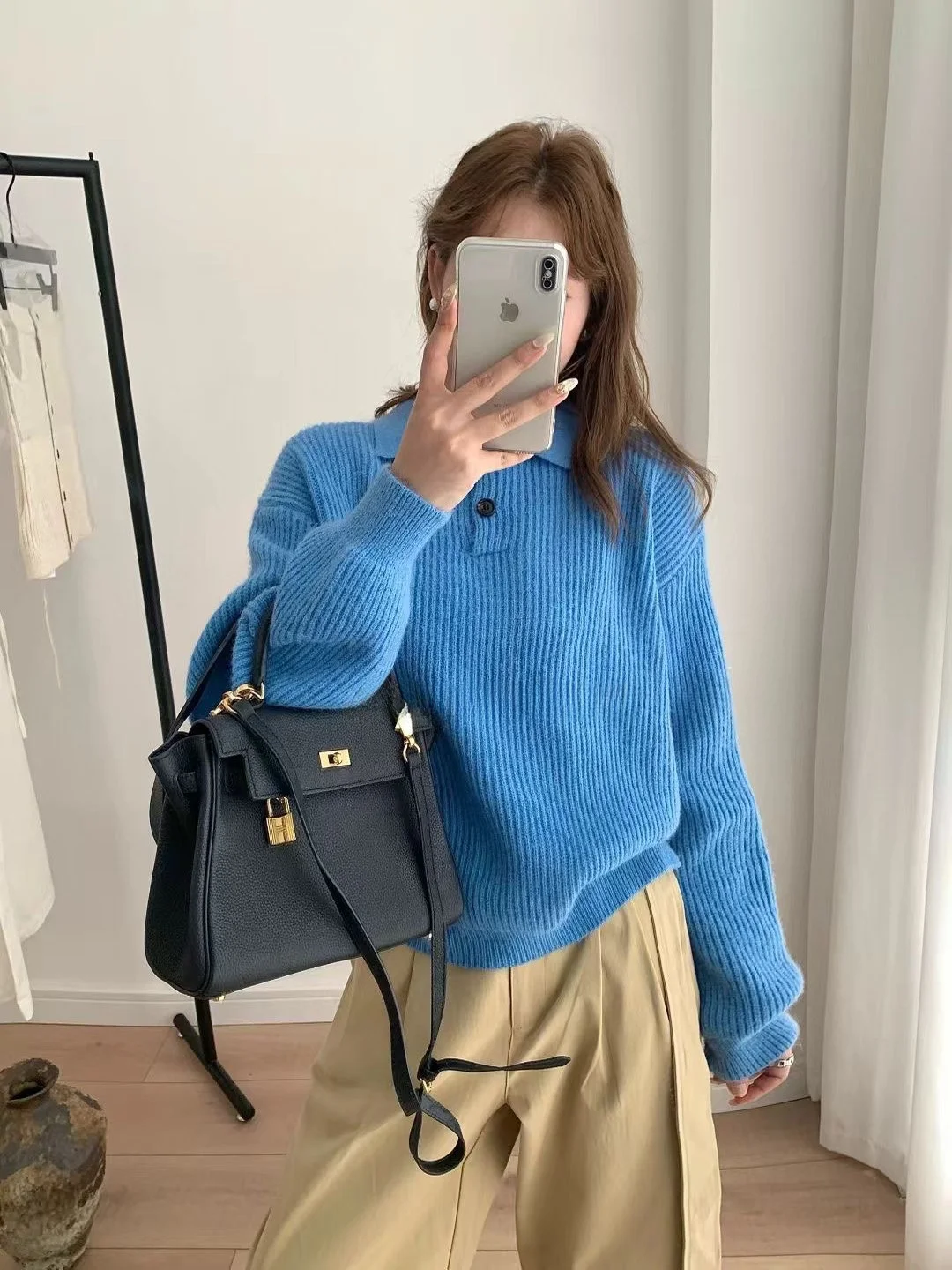 Korean Sle  Collar f Open Knitted Sweater Women Loose Fit Textured Thiened Autumn New Arrival Soft Long Sve Top