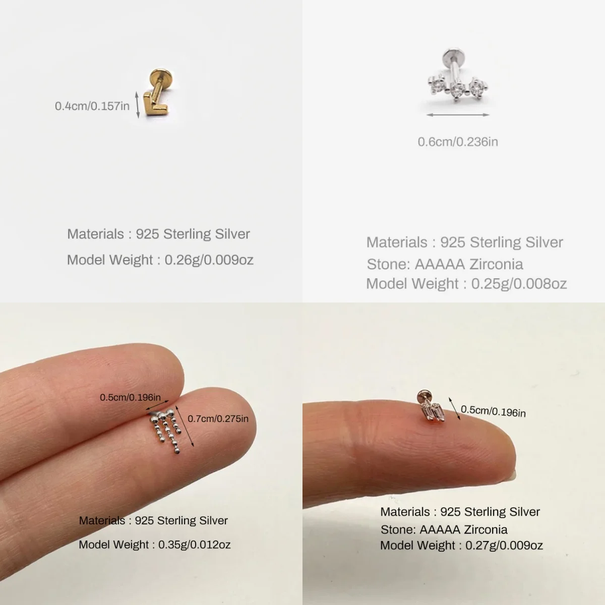 BOAKO 925 فضة كوريا الاتجاه البسيطة الخامس شكل/نجمة ثقب القرط للمرأة 1 قطعة الذهب/الشظية شقة الظهر مجوهرات الحفلات