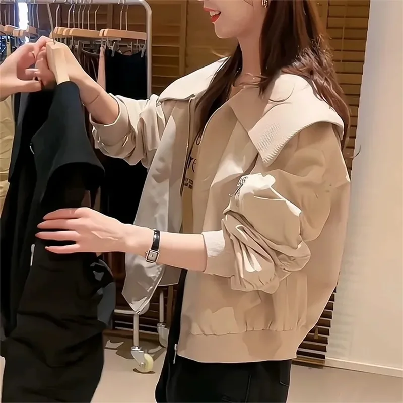 

Design Sense Niche Coat Female 2025 Spring Autumn New Navy Collar Short Jacket Women Korean Casual Outwear Fashion Overwear Tops