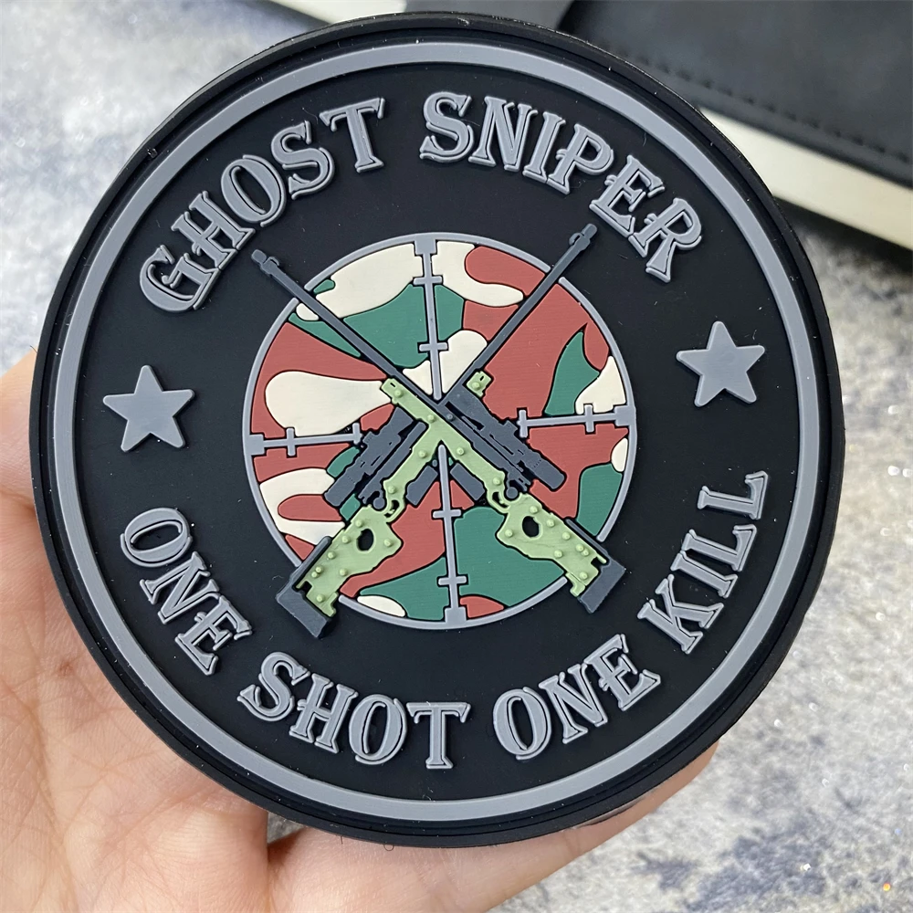 

GHOST SNIPER ONE SHOT ONE KILL Tactical PVC Patch Hook and Loop Morale Badge Armband Military ARMY Backpack Accessories Sticker