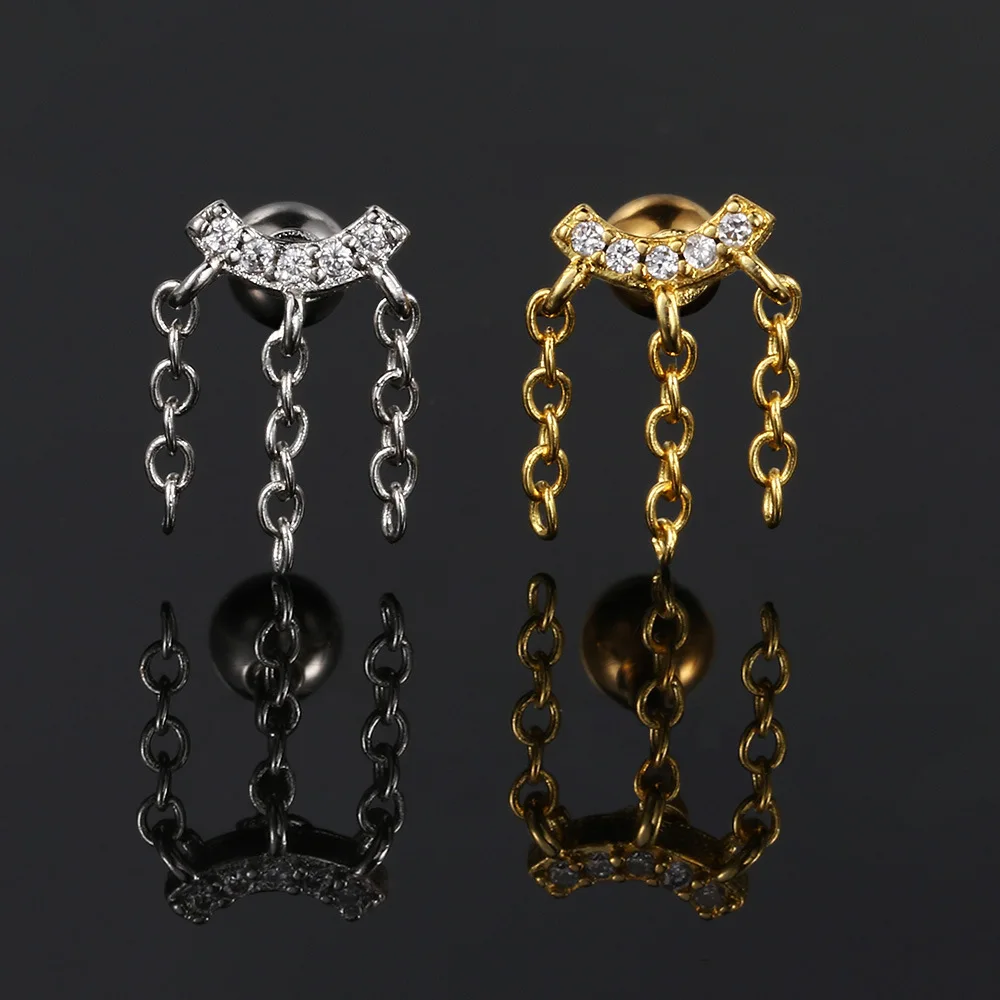 Boucles d'Oreilles à Pompon Géométrique en Acier Inoxydable pour Femme et Fille, Bijoux de Piercing, Tragus, Cartilage, Daith, Septum, Helix, Y2k