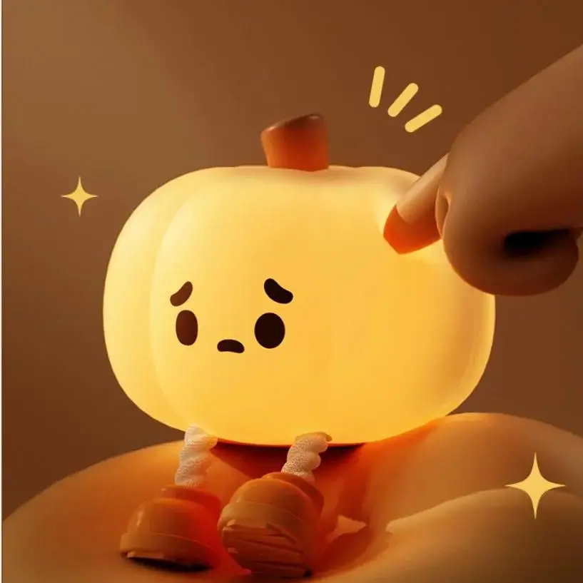 Soft Silicone Pumpkin Night Light Toque Dimmable Lamp Recarregável Decor de cabeceira Presentes Cute Kids, Hal, Home Decor