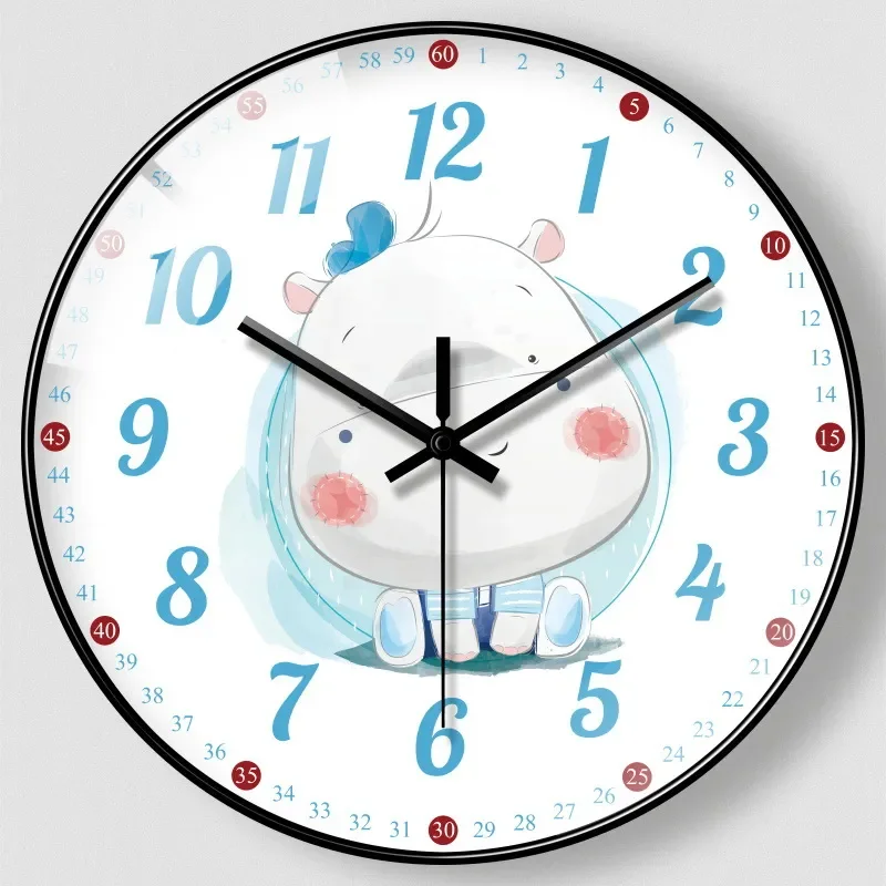 for 14 Inch 35CM Children Wall Clock Cute Cartoon Light Luxury Simple Time Clock for Kids Room Wall Hanging Decor