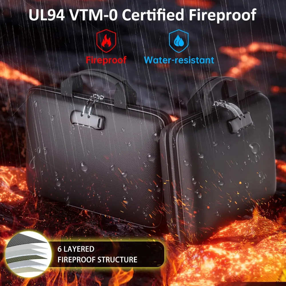 

Hard-Shell Fireproof File Organizer with Lock Waterproof Large Capacity Fireproof Document Box with Pocket Expanding Design