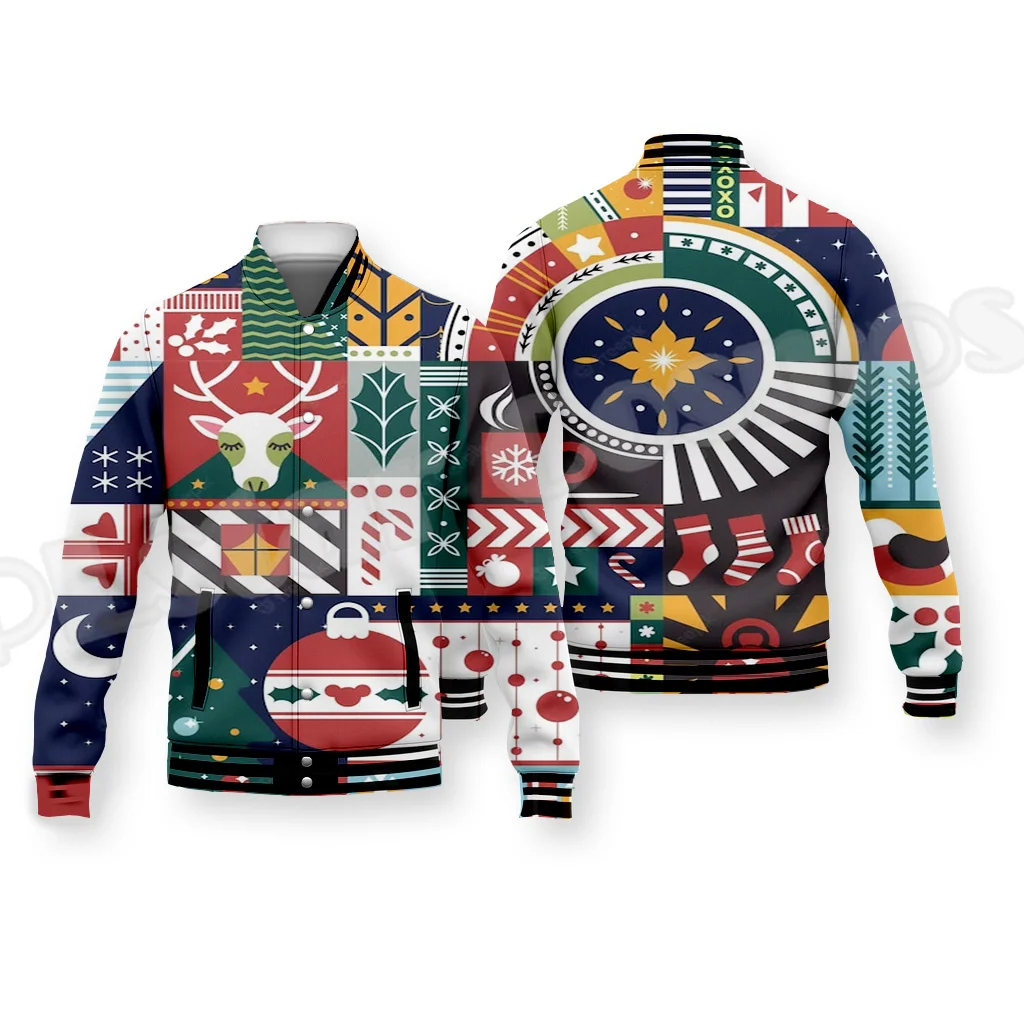 

Christmas Xmas Santa Claus Animal Colorful Pattern Harajuku Streetwear Autumn Winter Casual Funny Botton Coat Baseball Jacket N9