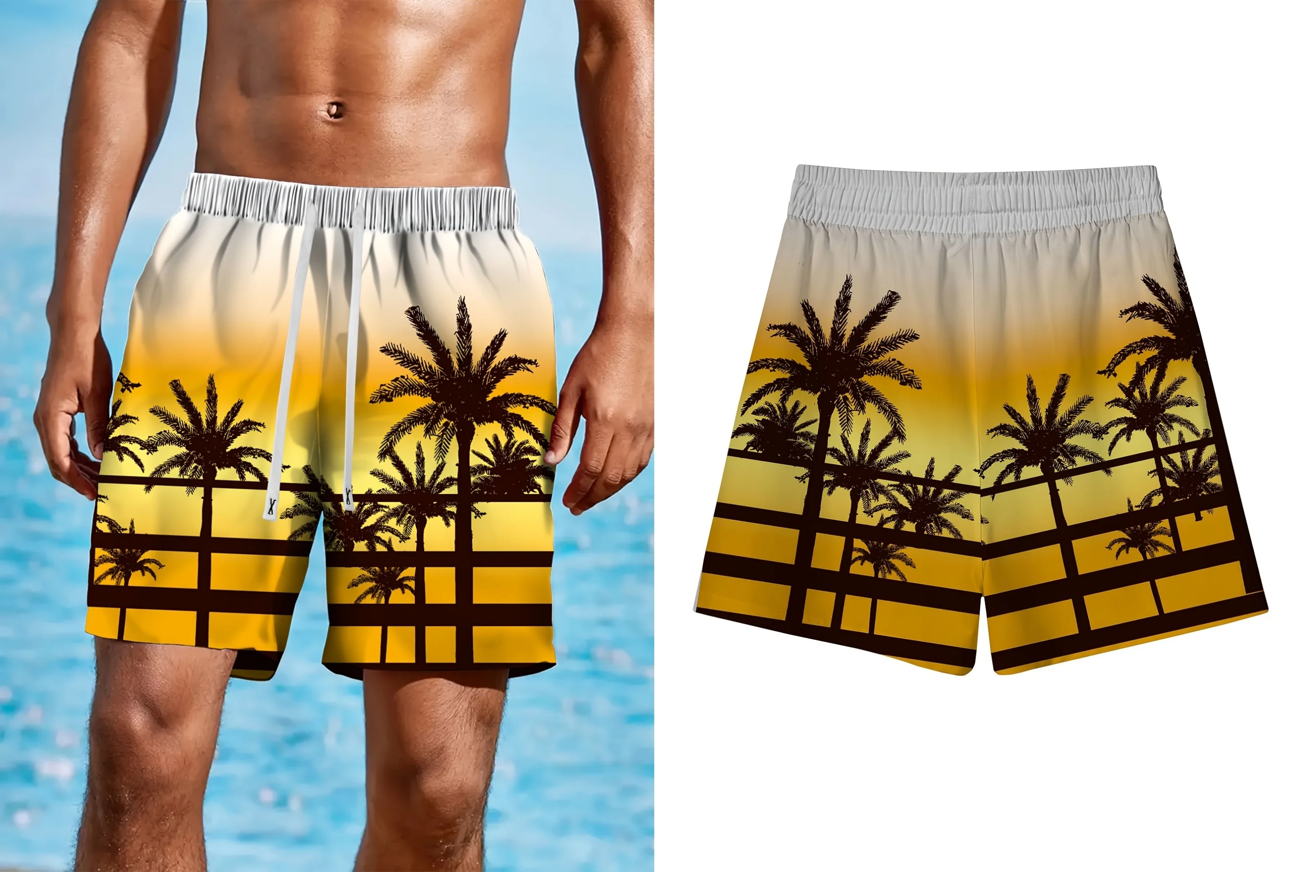 هاواي شاطئ الرجال سروال سباحة قصير شجرة جوز الهند مخطط مطبوعة عادية المتضخم الرجال السراويل الصيف Vocaition مجلس السراويل للرجل #4