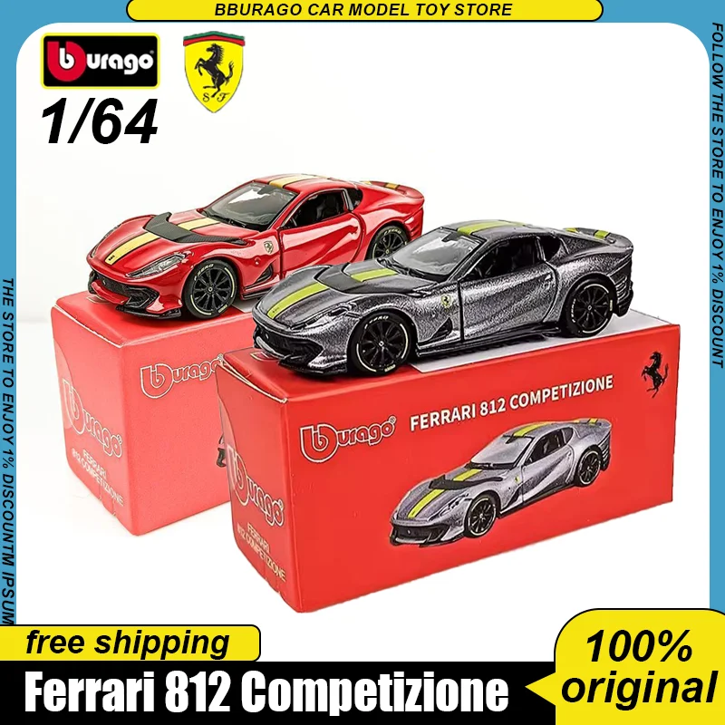 

In Stock Bburago 1:64 Ferrari 812 Competizione Red Grey Alloy Miniature Ferrari Sports Car Diecast Model Car Model Custom Toys