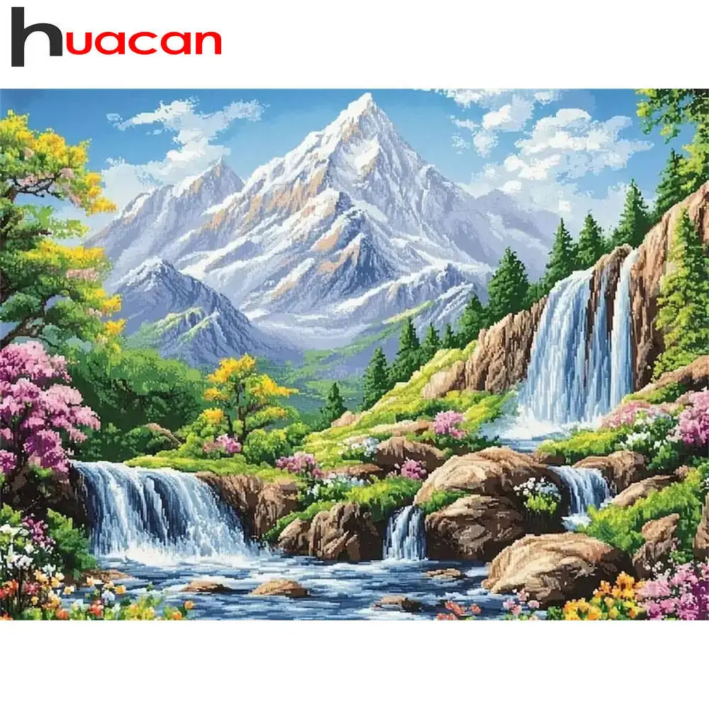 Huacan High Mountain Wasserfall Diamant Malerei 5D DIY Blume Baum Voll Platz Runde Diamant Mosaik Bild Von Strass