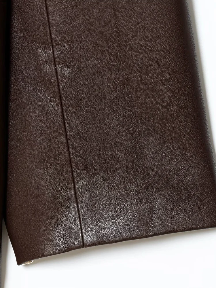 Giacca da abito in similpelle diritta semplice con temperamento casual retrò da donna europea e americana autunno 2025