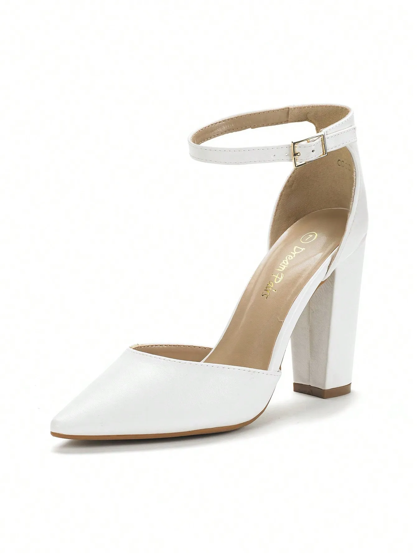 Women's Closed Pointed Toe Ankle Strap Chunky Block Heel Pumps, Elegant Fashion Buckle Ankle Strap High Heel Dress Pumps, Comfortable Thick Chunky Heels Formal Wedding Bridal Shoes for Ladies, Versatile Women Dress Heels Suitable for Wedding Guest, Prom, view 3