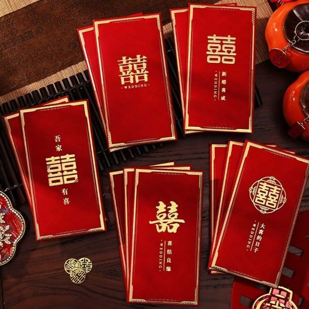 6pcs Chinese Style 2026 Horse Year Red Envelope Paper Bless Words Wedding Red Envelopes Traditional Money Pockets