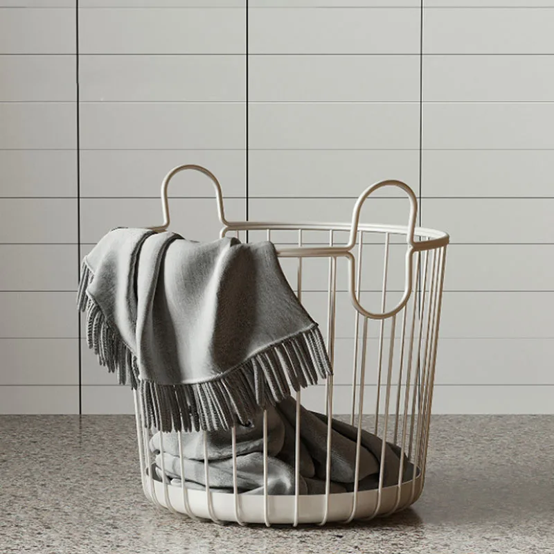 

Metal Laundry Basket With Handles Round Mesh Storage Basket Dirty Clothes Basket Storage Frame For Kitchen Bathroom Home Office