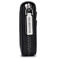 AX83-8X BULLCAPTAIN Leather Men Wallet Card Pack Zipper Card Case Holder Credit Card Bag Short Coin Purse Black