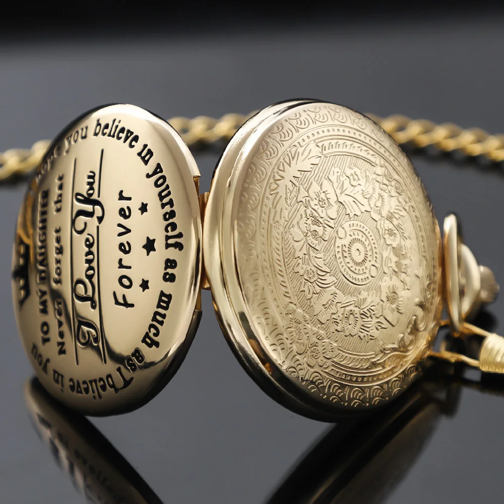 To My Daughter I Love You Quartz Pocket Watch Women Kids Necklace Pendant Fob Chain Christmas Birthday Clock Accessories Gift