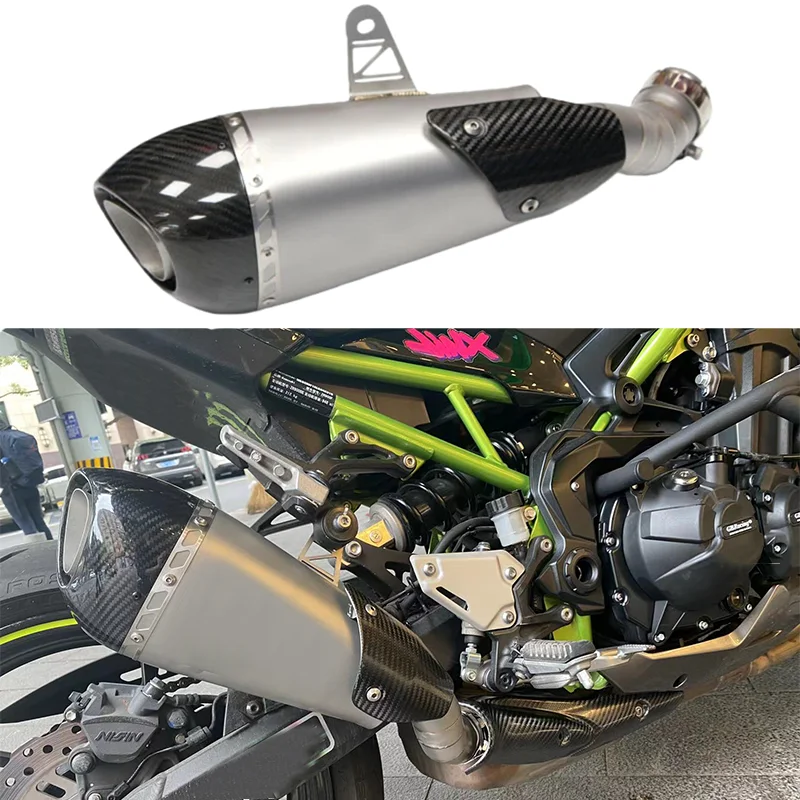 Motorcycle Carbon Fiber Exhaust Muffler Pipe Alpha Style Replacement for Kawasaki Z900 2017-2021
