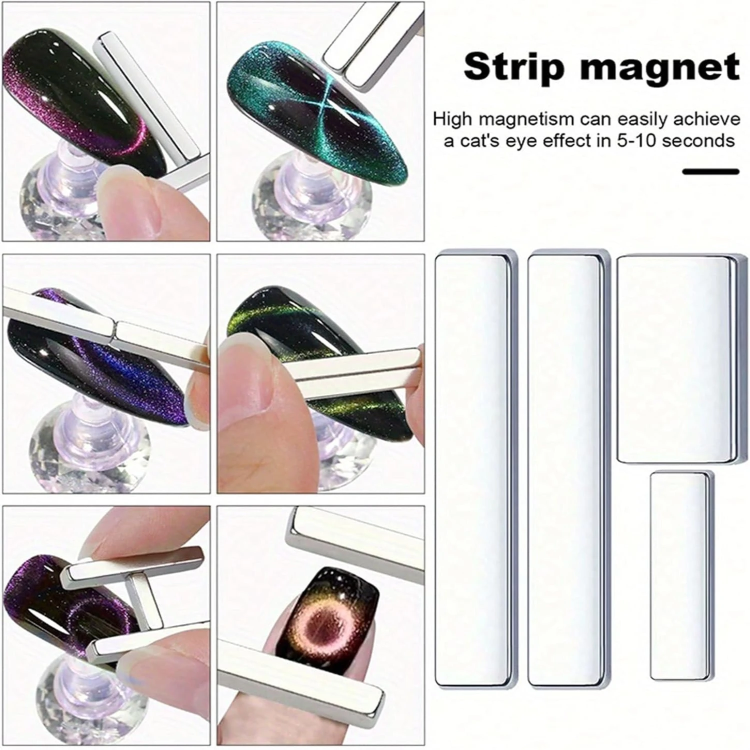 4Pcs Mini Rectangular Cat Eye Magnet Set for Nail Art - French & Linear Design Tools, Strong Magnetism for Professional & Hom...