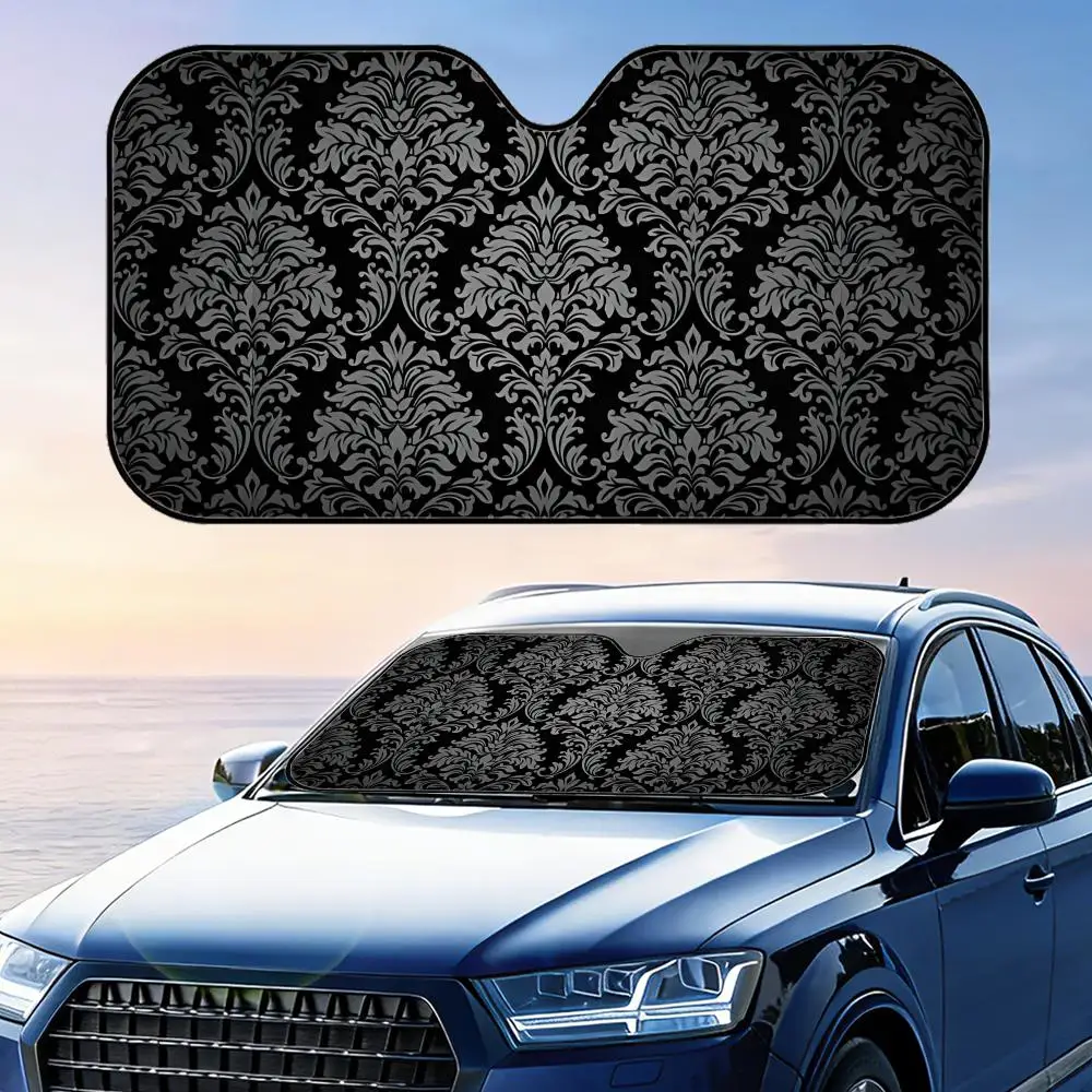 

Dark Damask Floral Sun Visor Reusable Aluminum Foil Windshield UV Protection Heat Insulation Cover Foldable Sun Visor Shade