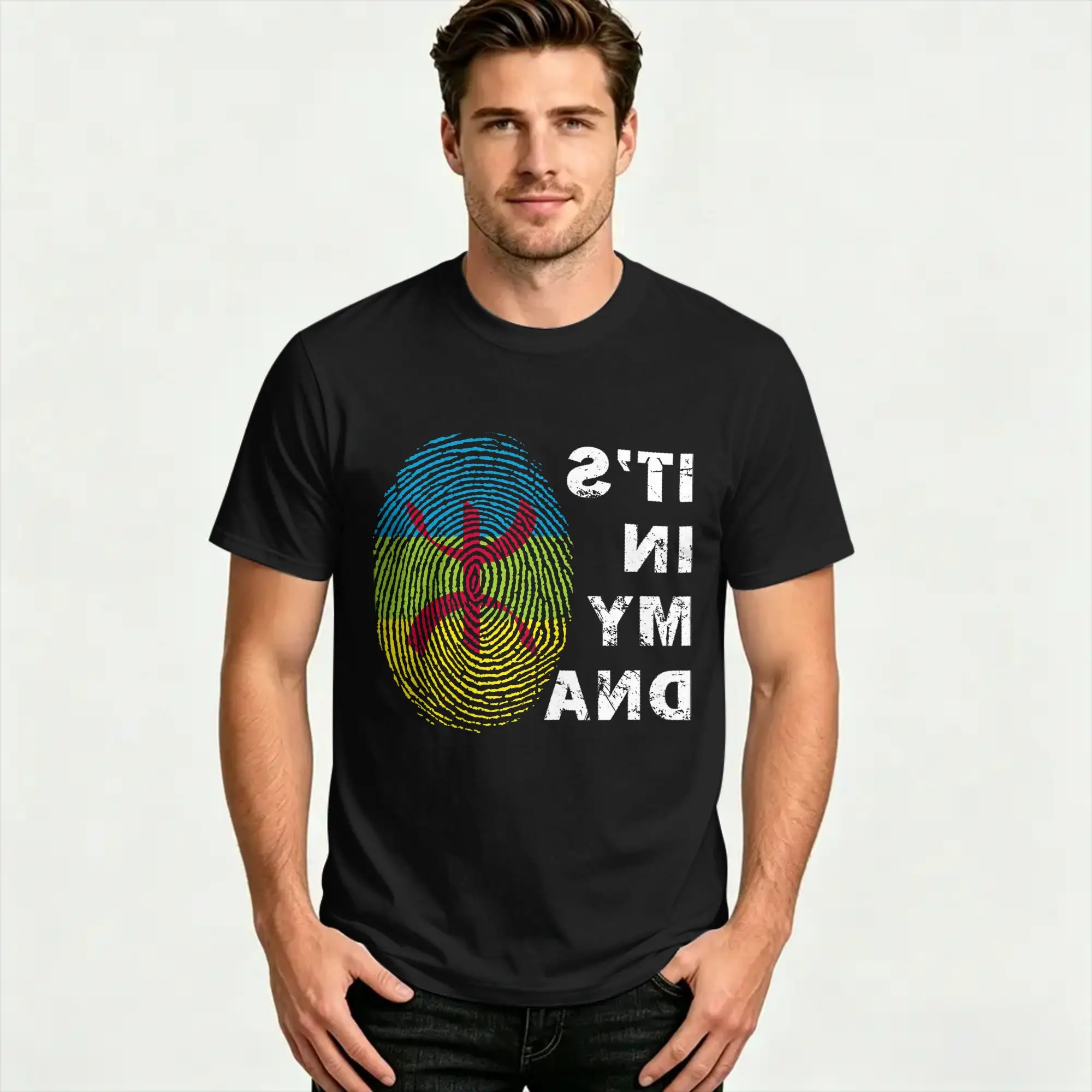 Amazigh In My DNA Proud Berber Kabyle Flag Men T Shirts  Fashion Tees Short Sleeve Crewneck T-Shirt Pure Cotton Clothing