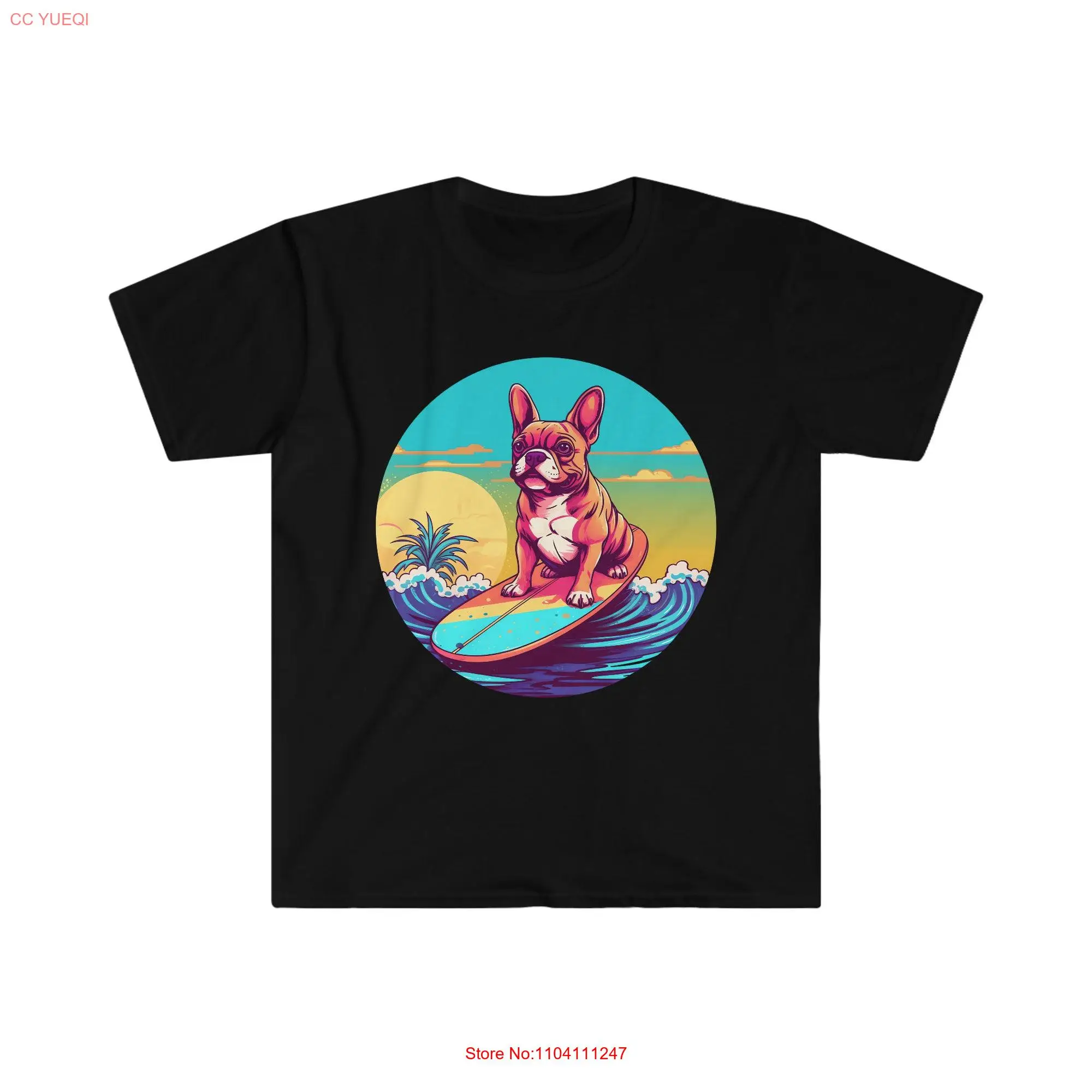 French Bulldog Dog Surfing T Shirt Perfect Frenchie Beach for Lovers long or short sleeves