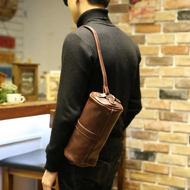 Xiao.p Fashion Crazy Horse Pu Leather  Men's Single Shoulder Bag Small Messenger Bag Retro Brown Cross-body Shoulder Bag New