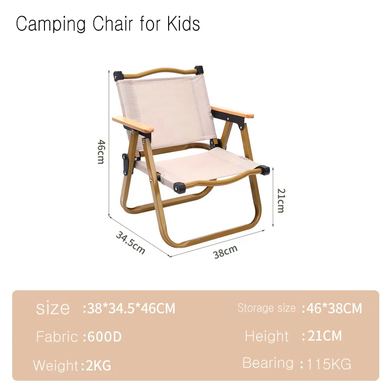 Mini Folding Portable Camping Chair for Kids Outdoor Kermit Chair Khaki and Black for 2-8 Years