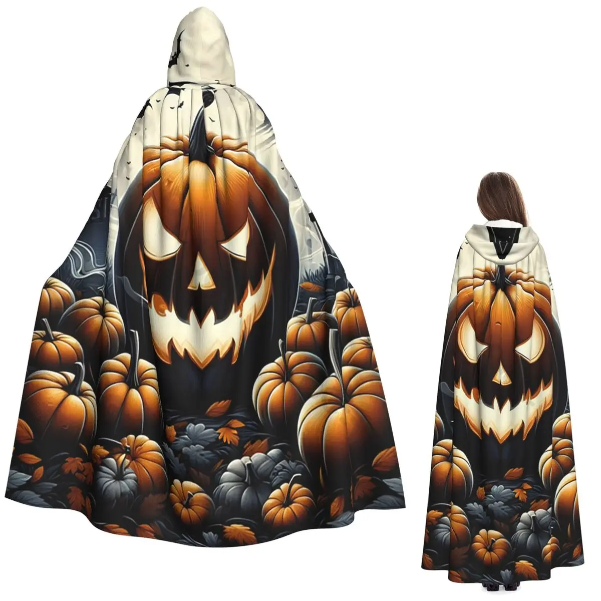 

Длинный плащ с капюшоном тыквы, грибы и лягушки, средневековый костюм ведьмы, накидка для косплея, накидка на Хэллоуин, вампир, для взрослых, унисекс