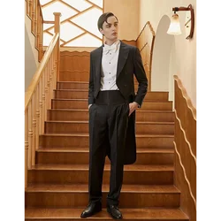 Double Breasted Black Italian Tailcoat Men Suit Peak Lapel 2 Pieces(Jacket+Pants) Male Formal Wedding Party Set