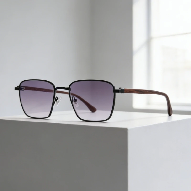 

2026 New Retro Square Frame Sunglasses Wood-Grain Temples Unisex Outdoor UV-Protective Metal Shades Classic Driving Eyewear
