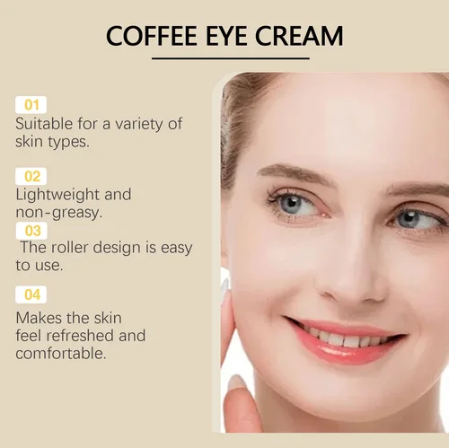 Imagen 2 del producto Crema reafirmante para ojos con cafeína, decoloración de ojeras, antihinchazón, aclara las líneas finas debajo de los ojos, elimina las bolsas de los ojos, rodillo para masaje de ojos