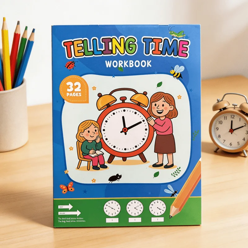Children's Time Early Education Exercise Book, 32 Pages, Puzzle Clock Drawing Book, Fun Time Cognition Exercise Book