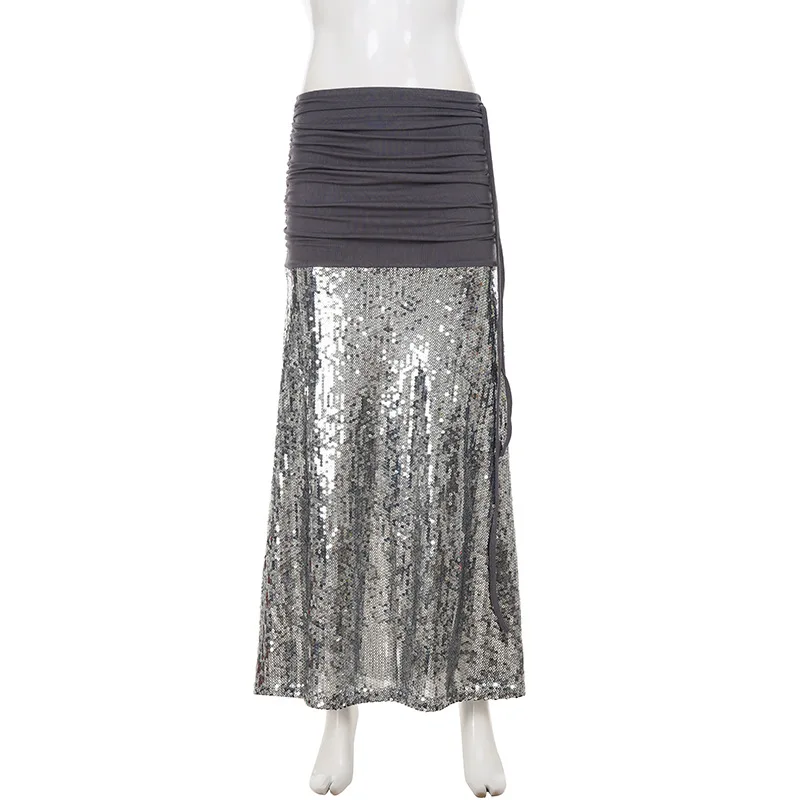 Nightclub francese con paillettes ragazza piccante pieghe a vita bassa con lacci gonna avvolgente sexy da donna