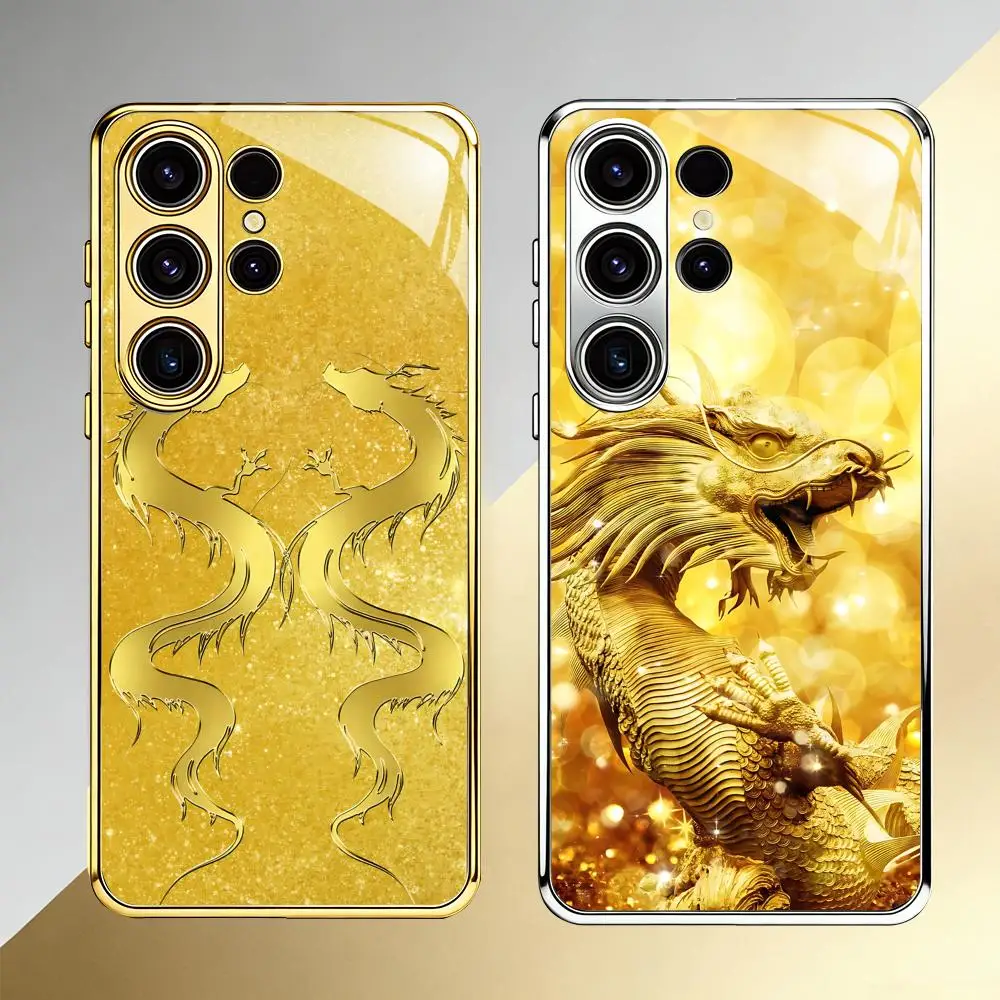 Golden Dragon imposing luxurious Phone Case For Samsung S26 S25 S24 S23 S22 S21 Plus Ultra FE Edge Electroplated glass