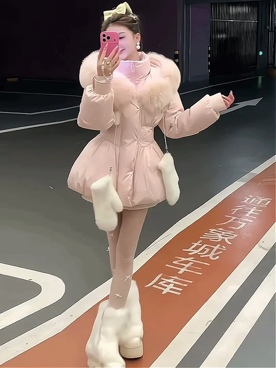 

Корейская теплая хлопковая куртка в Корейском стиле, розовая зимняя одежда, хлопковое пальто свободного покроя, длинная застежка-молния, цвет